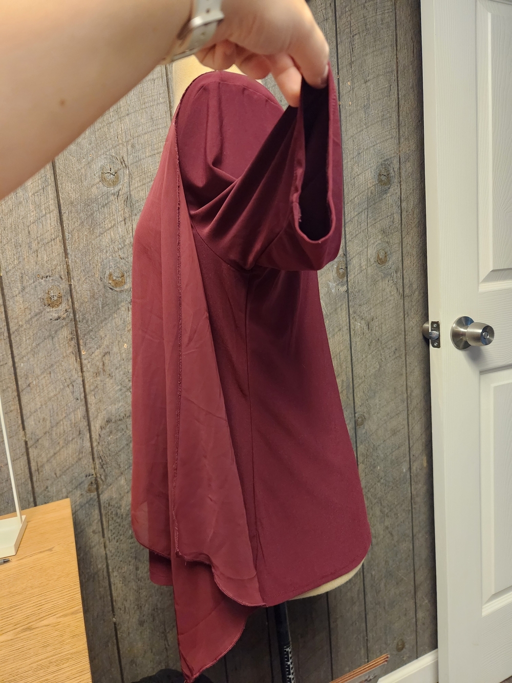 Women's Wine Asymmetrical Layered Top - Picture 6 of 12